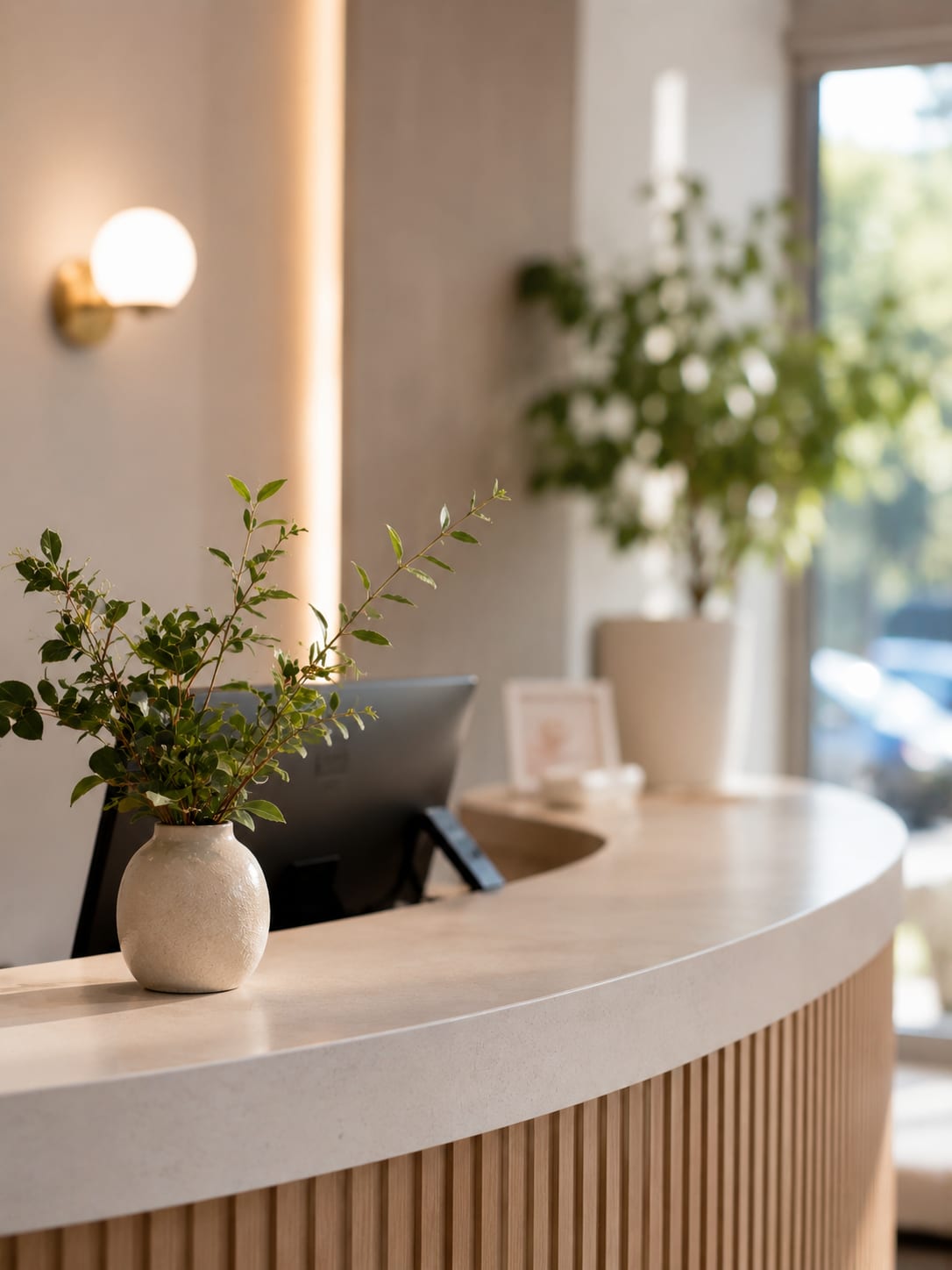 Modern medical practice reception desk