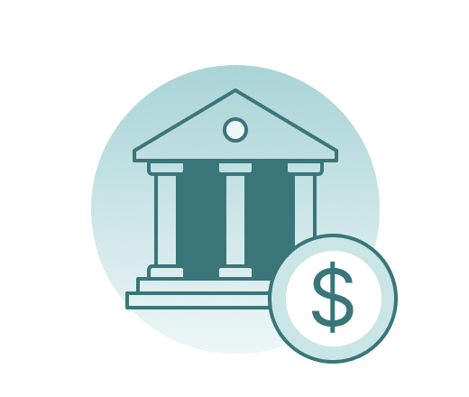 Bank building with ACH payment badge