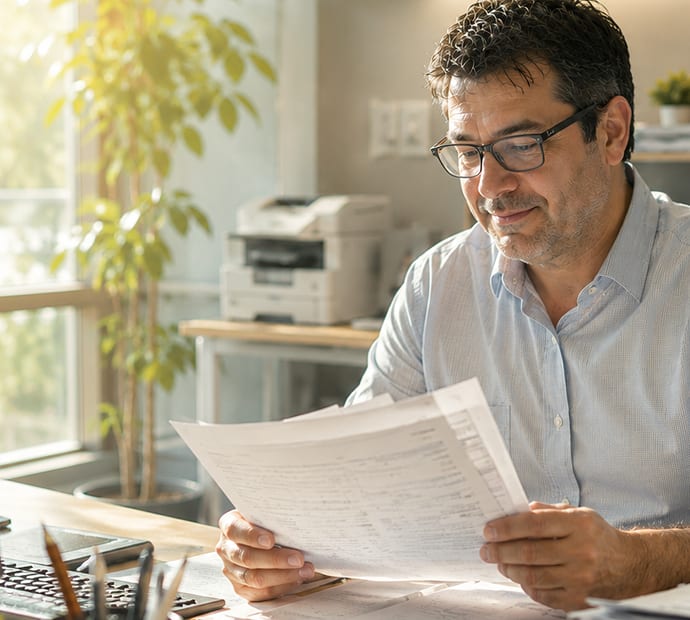 Clinic back-office — operations manager reviewing vendor invoices