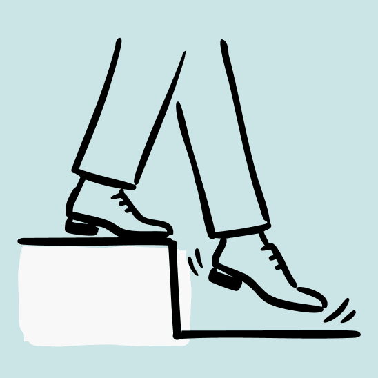 Illustration of legs stepping down the stairs.