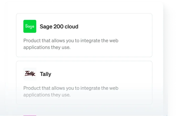 Accounting integrations with Sage and Tally