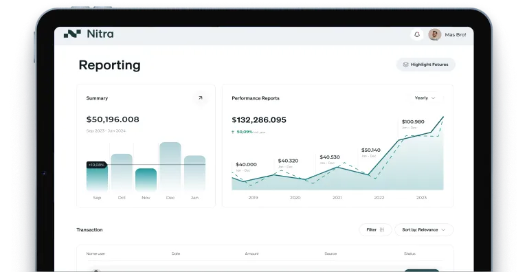 Reporting dashboard with performance analytics