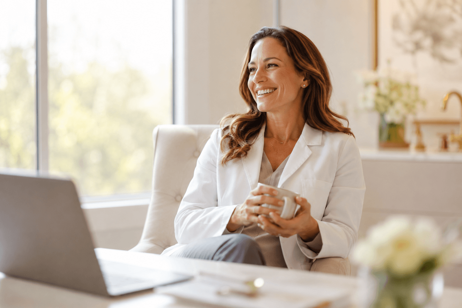 A doctor at the end of a typical Tuesday — laptop closed, workday complete