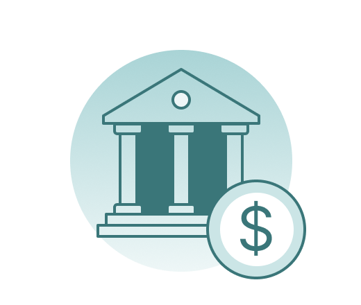 Bank building with ACH payment badge