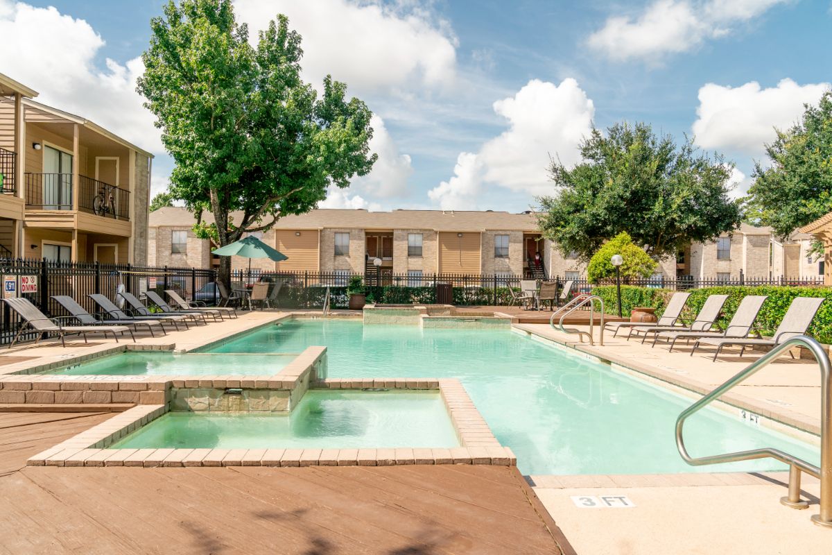 Sparkling pool at Meadowbrook apartments in Humble, TX