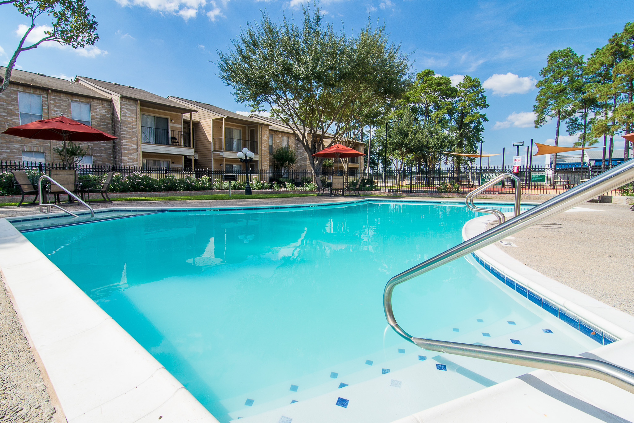 Sparkling pool at Parkside apartments in Humble, TX