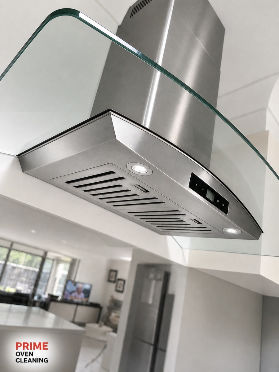 Technician polishing rangehood