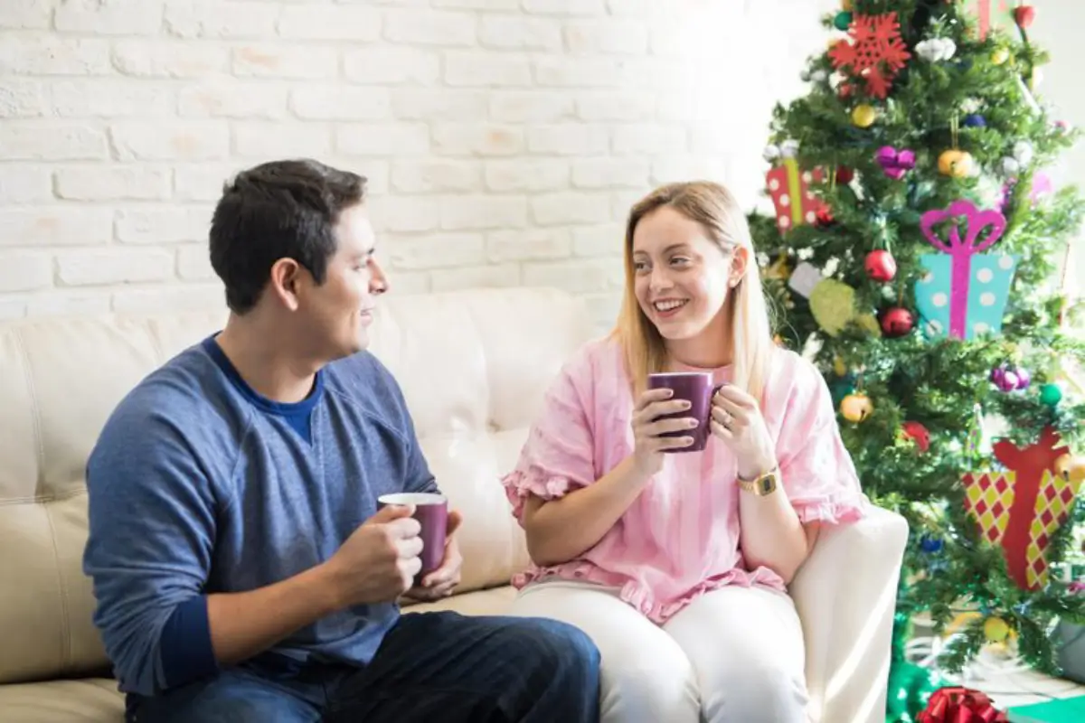 Young couple enjoying Christmas together