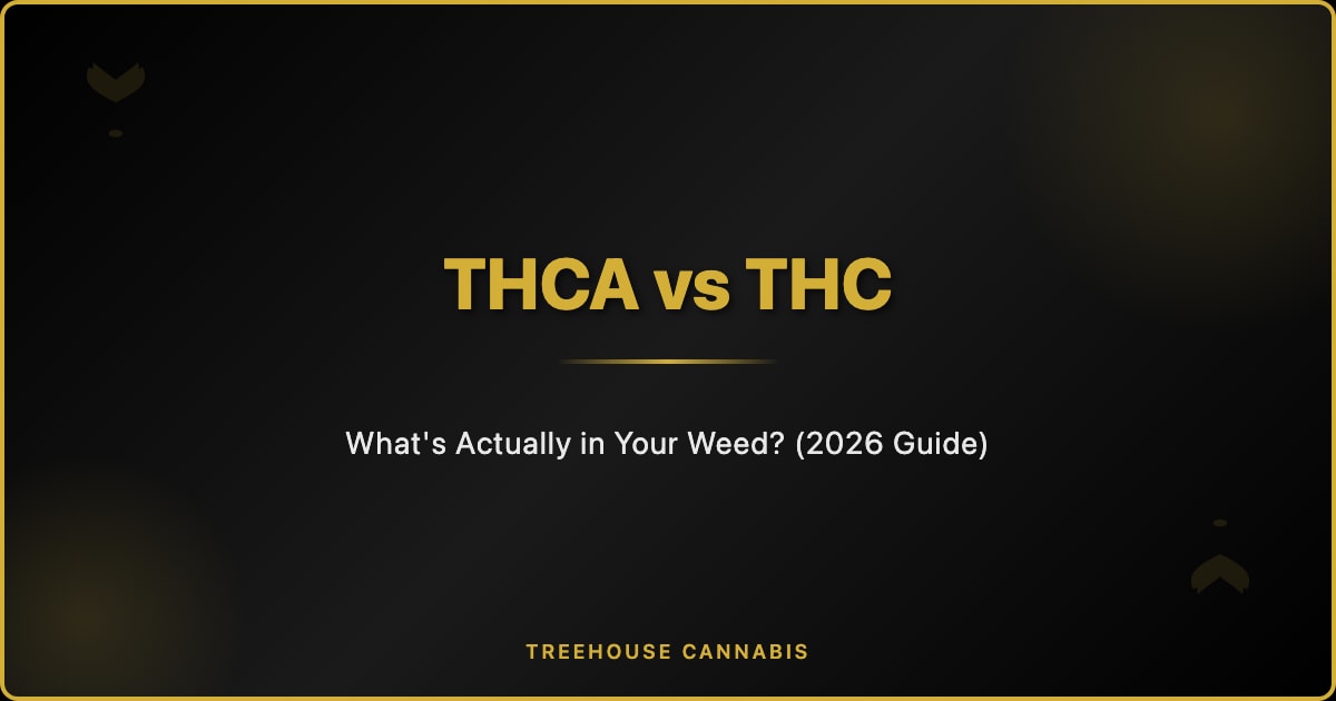 Cover: THCA vs THC comparison guide with gold and black design