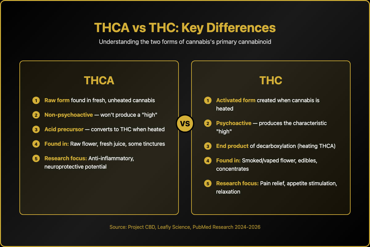 Infographic: Side-by-side comparison of THCA and THC properties
