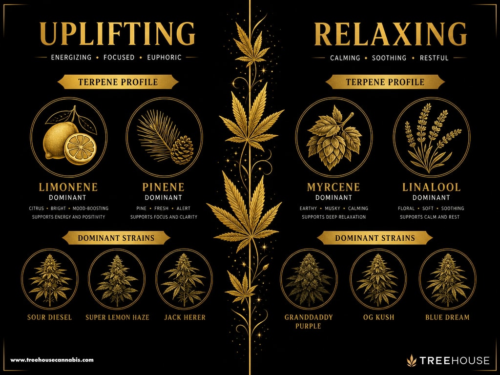 Infographic: Uplifting vs. Relaxing Terpene Profiles