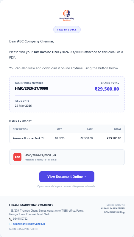 Invoice email template sent from personal email