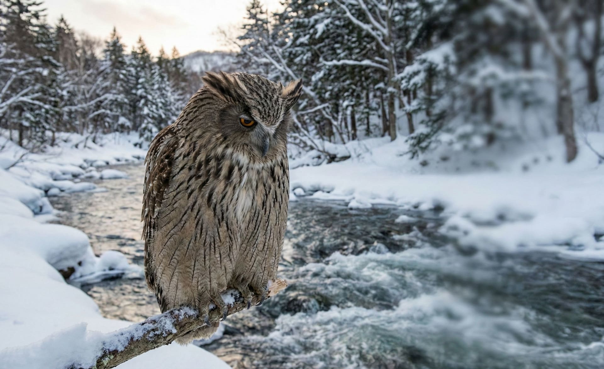 Blakiston's Fish Owl in Rausu, Shiretoko