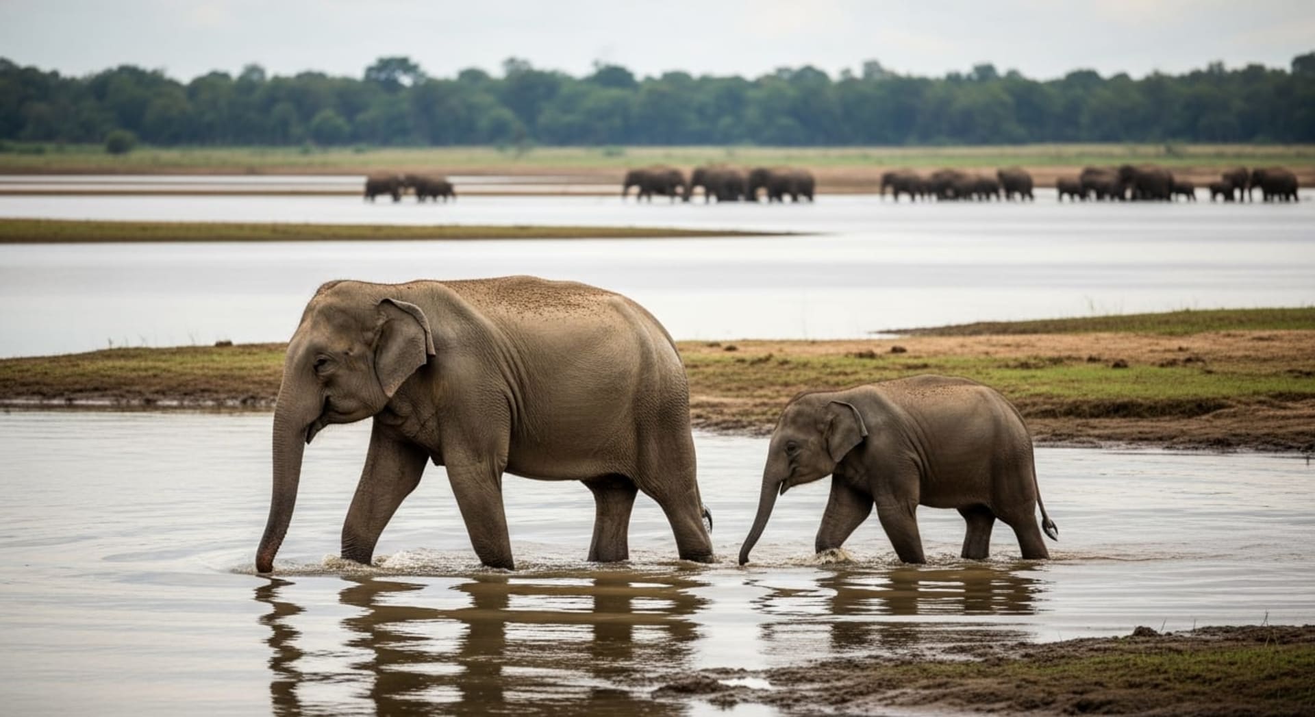 Kaziranga elephant river crossing (flood retreat)