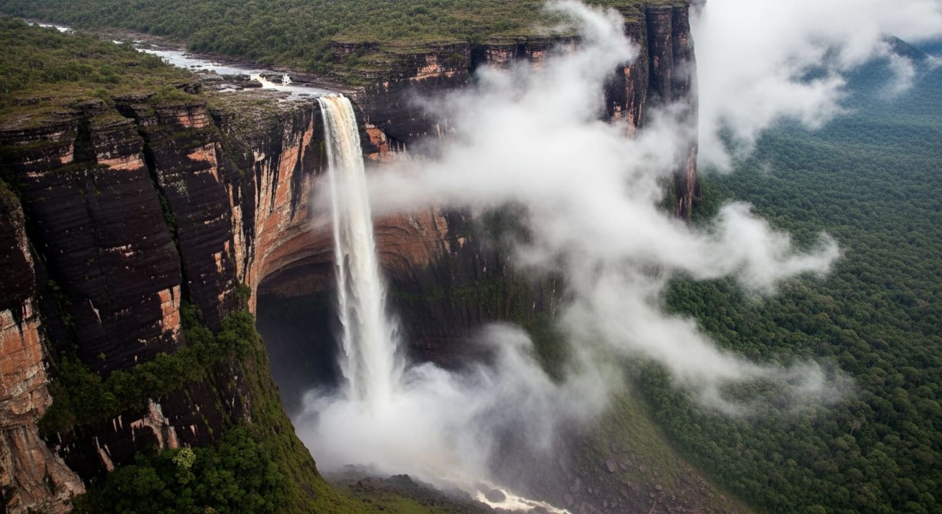 Chiribiquete tepui waterfall mist