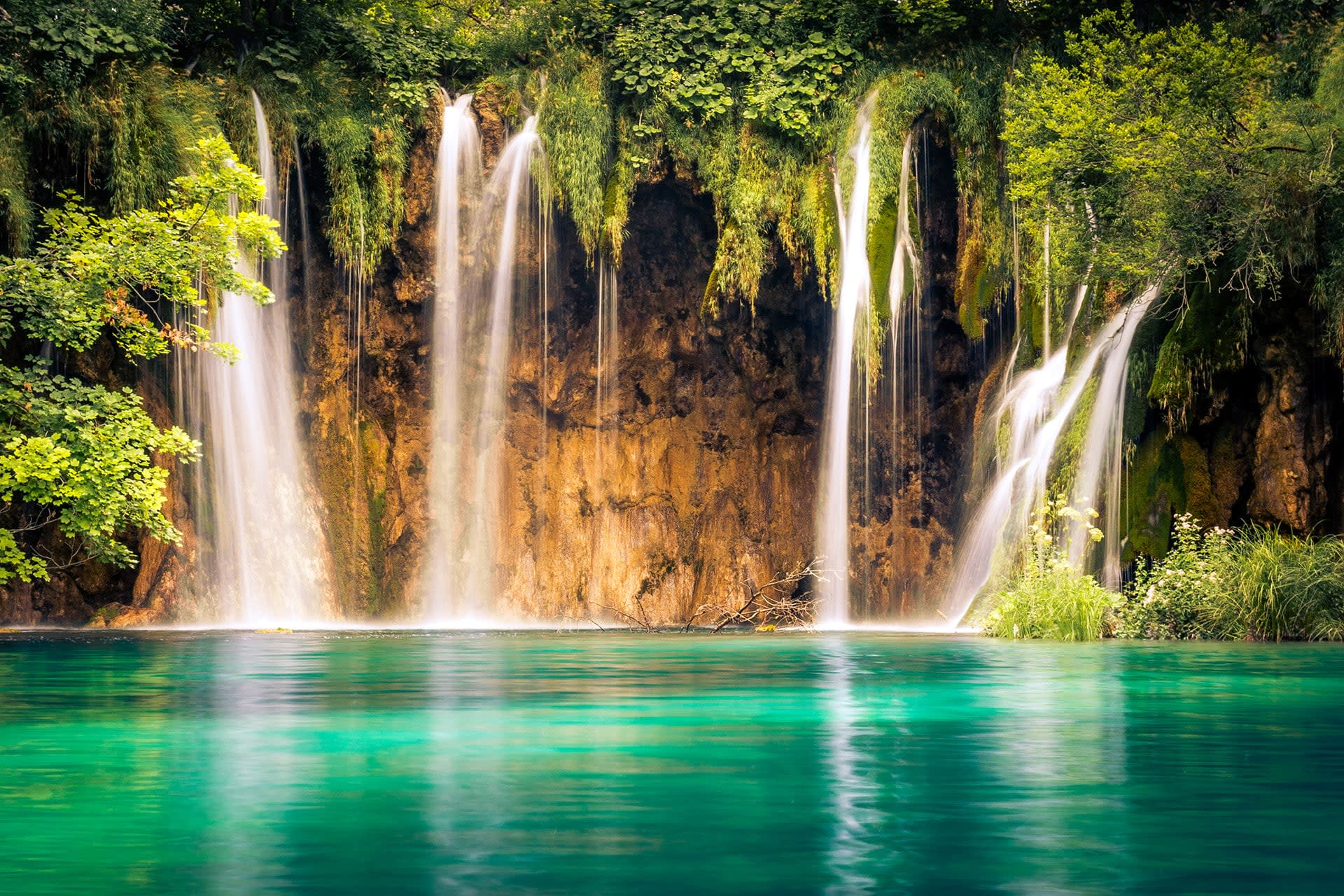 Plitvice Lakes tufa waterfalls with autumn colors