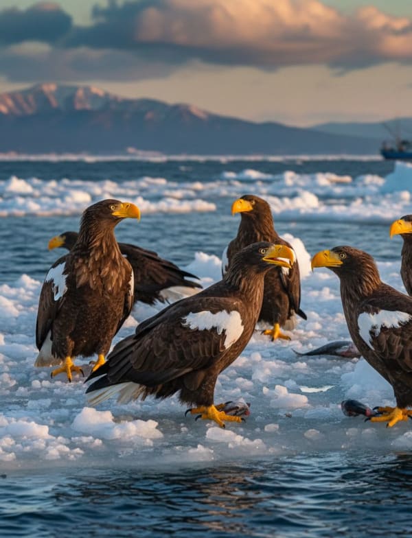 Steller's Sea Eagles in Rausu