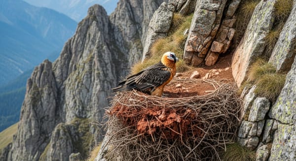 Caucasus Bearded Vulture nesting