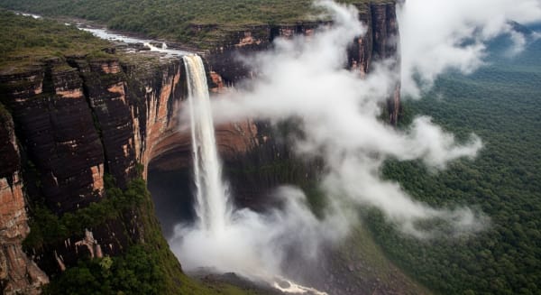 Chiribiquete tepui waterfall mist