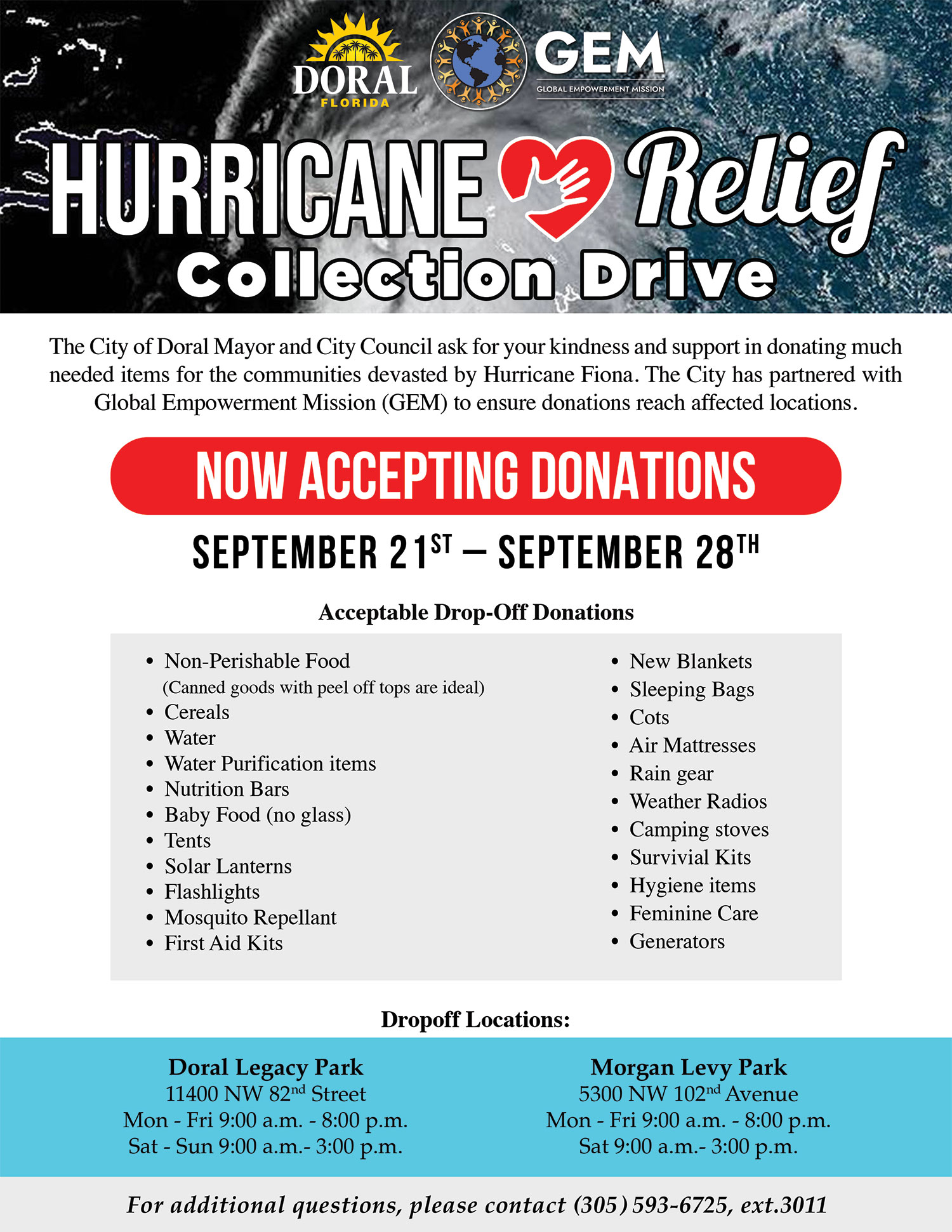 Doral Collecting Donations for Hurricane Relief