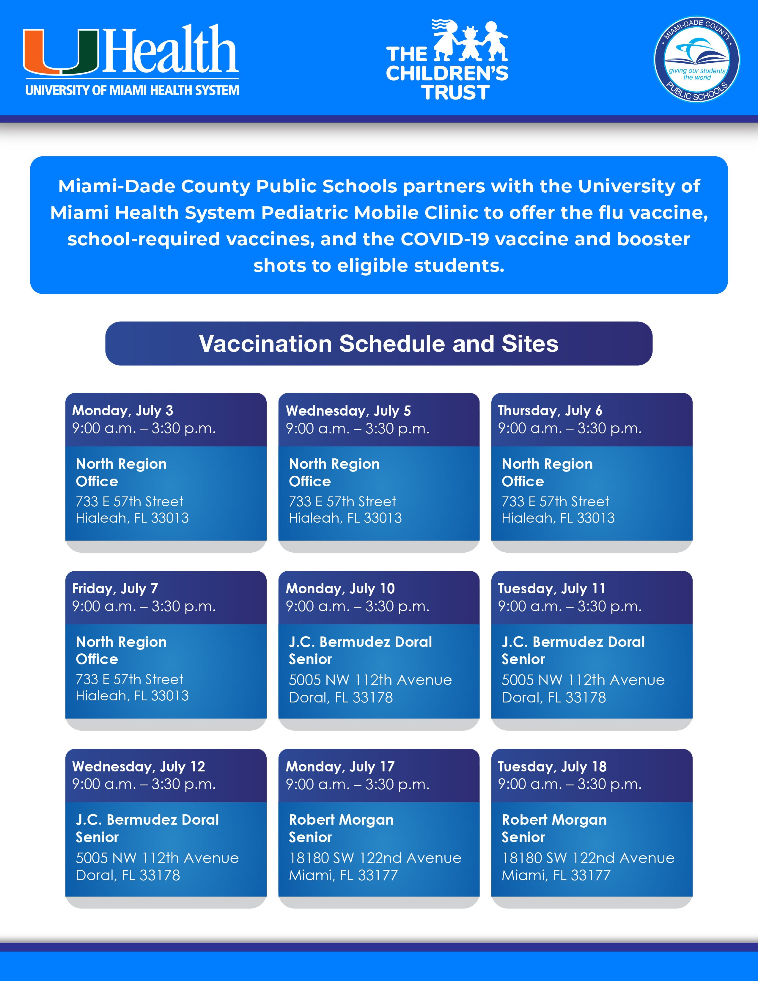 Miami-Dade County Public Schools Announces School-Age Immunizations and Vaccination