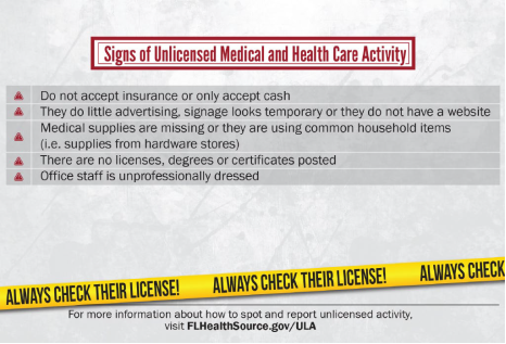 Reporting Unlicensed Medical-Healthcare Activity to FDOH