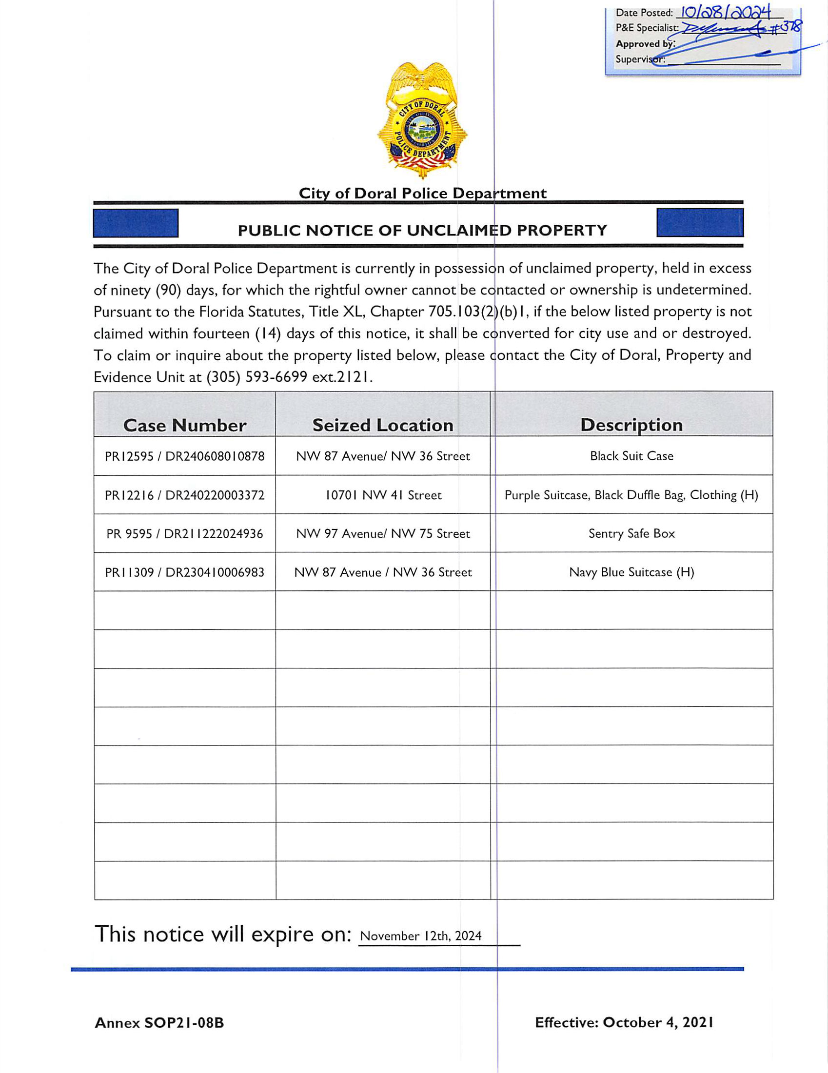 Unclaimed Items
