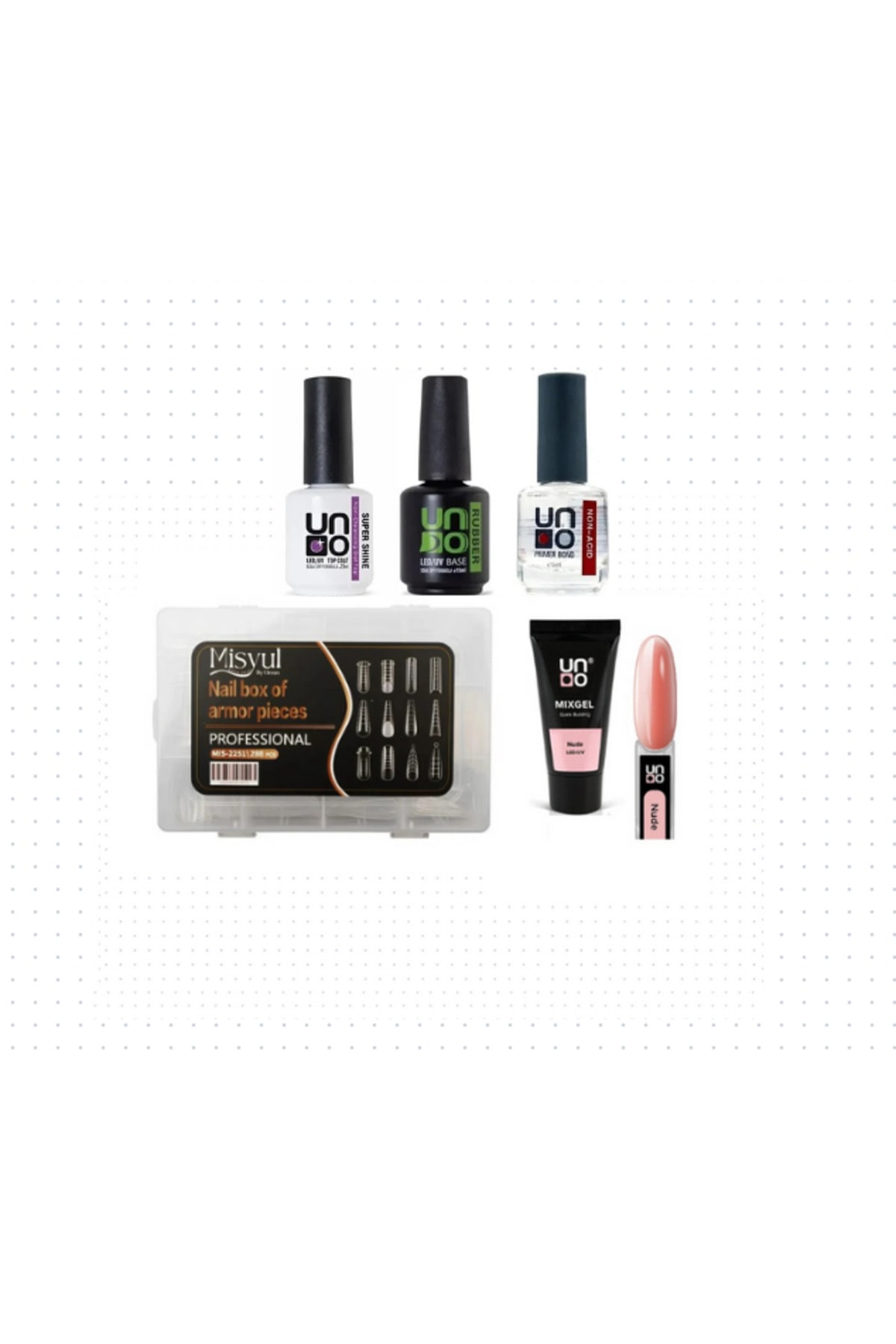 Uno Poly Jel Nude 30G+Protez Tırnak Tips Üst Form Jel Tips +BaseCoat-TopCoat-Primer