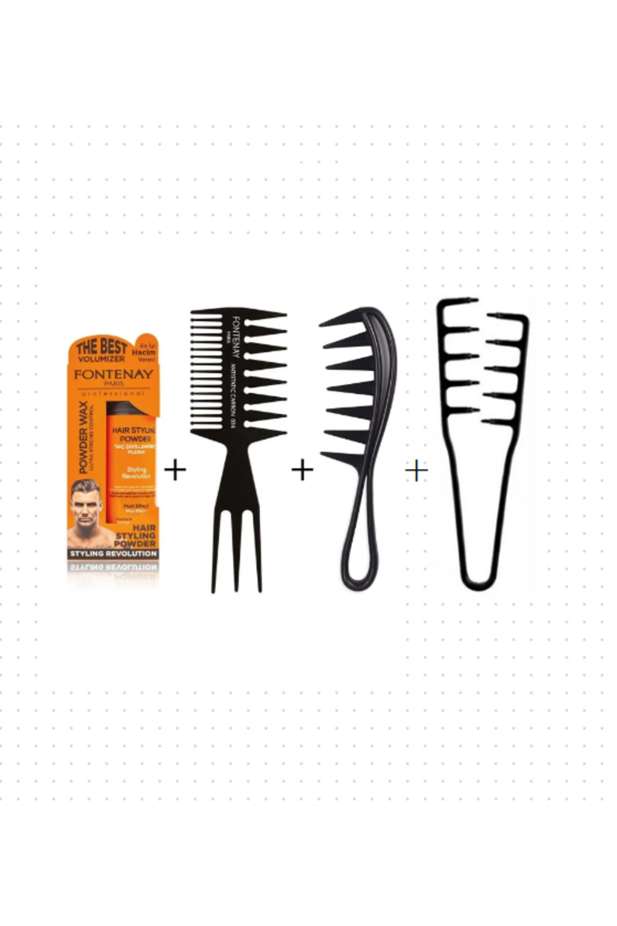 Saç Şekillendirici Toz Wax Ultra Strong Turuncu 20gr+Şekil Tarak X2+Mucizevi Tarak 4'Lü Set