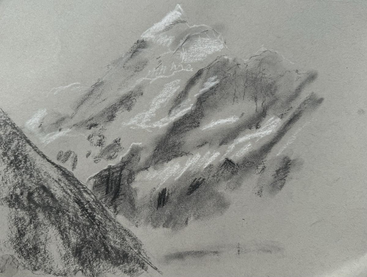 Do landscape sketch of Mt Cook