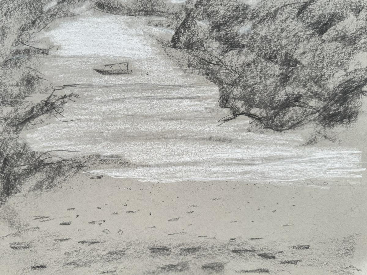 Do landscape sketch on beach at Gili Meno