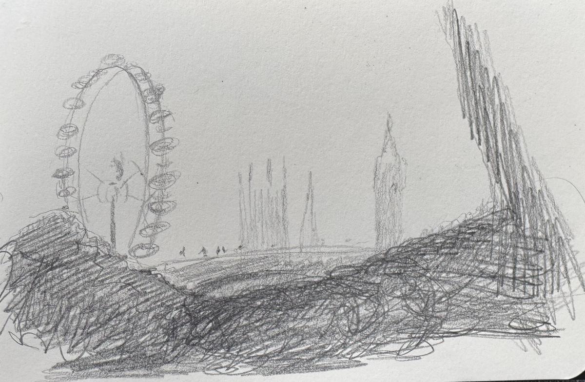 Sketch from the gardens around Temple