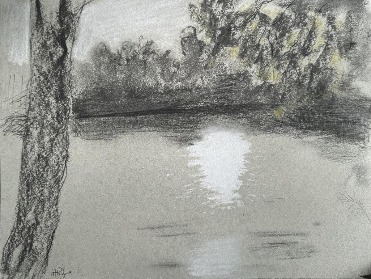 Do a landscape sketch of the lake at Cape Lodge
