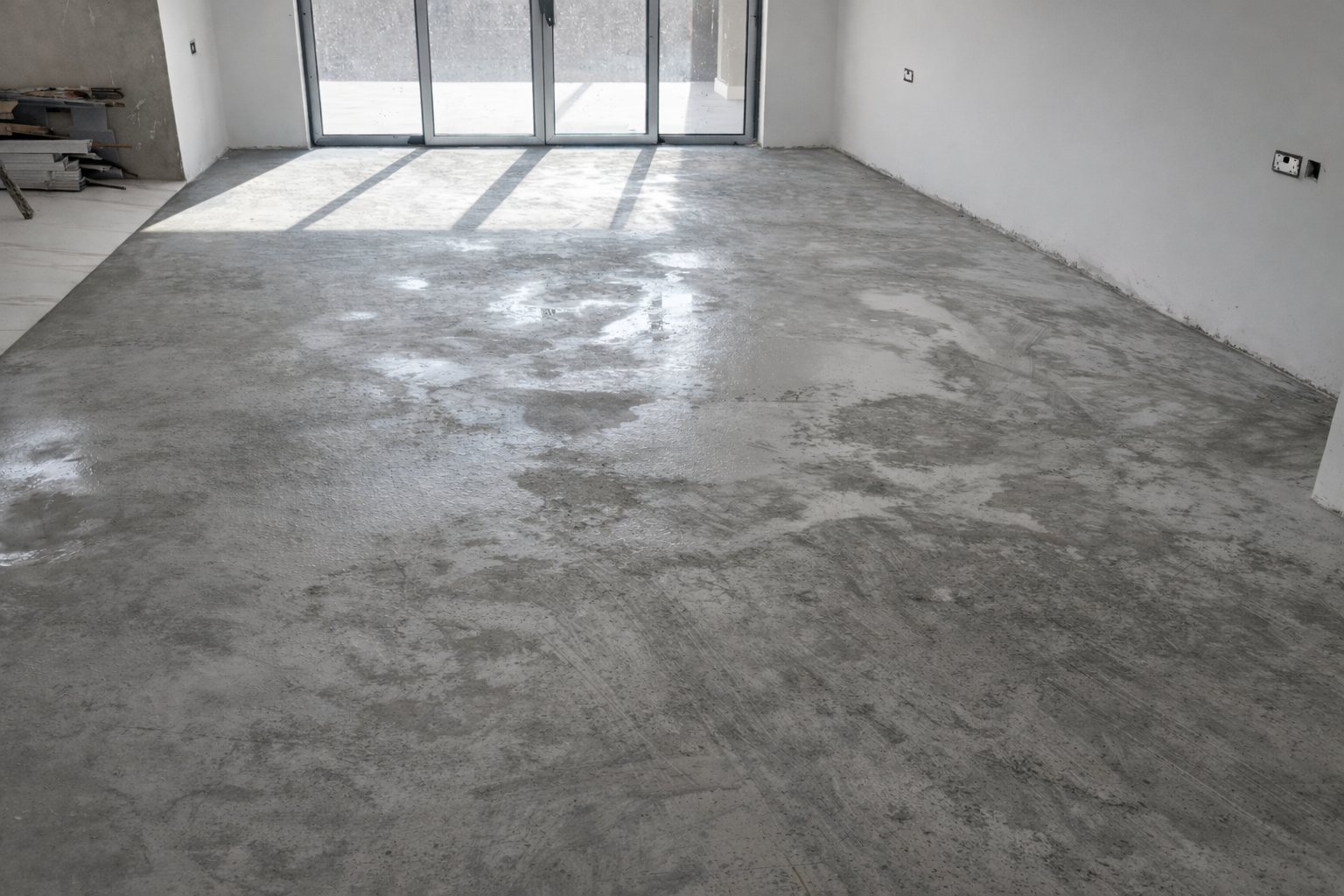 Before installation: floor preparation and self-levelling applied (Machakos)