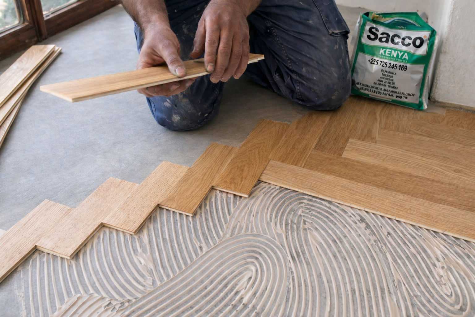 Glue-down engineered wood installation in Kenya for maximum stability and luxury finishes