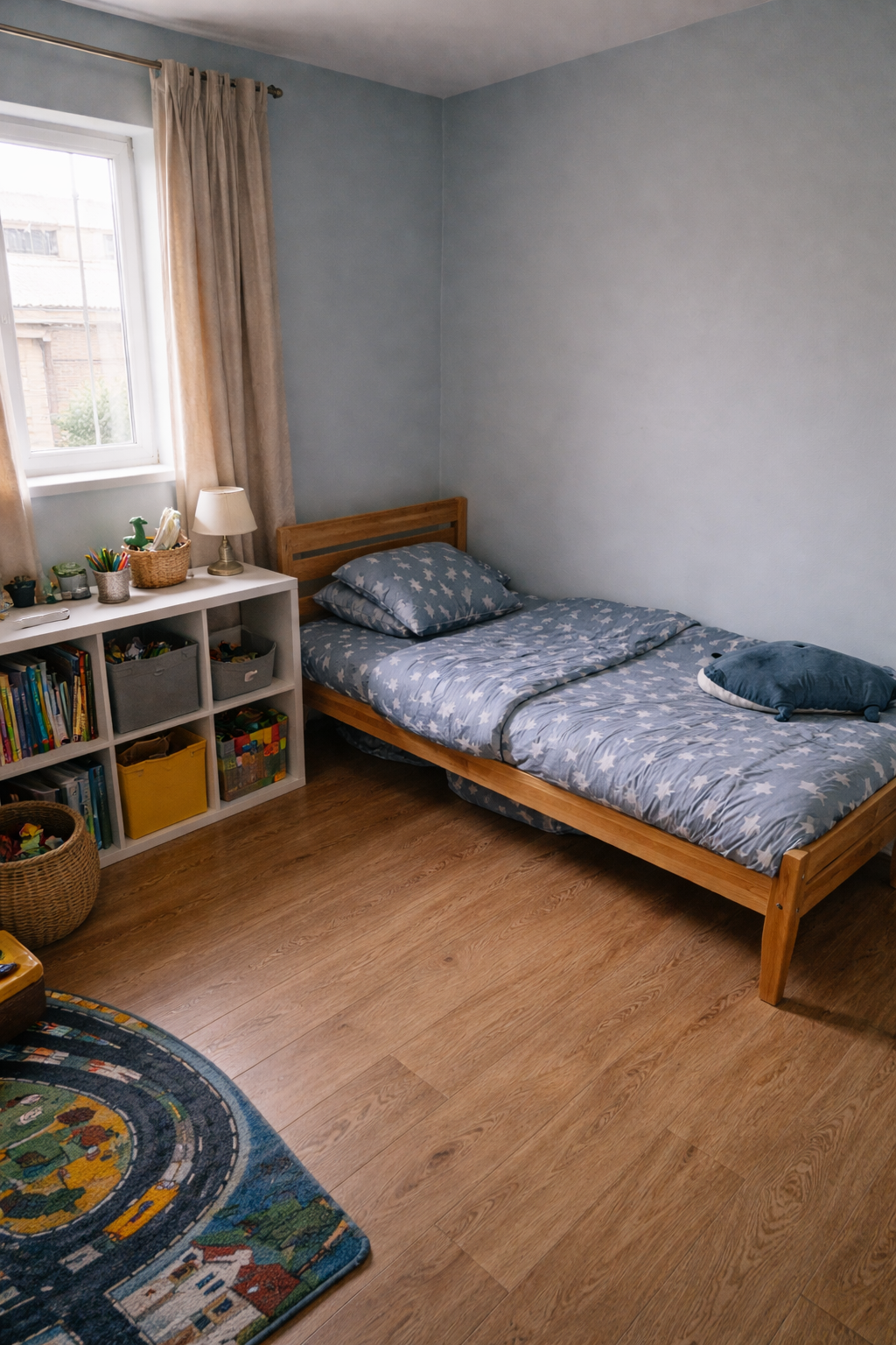 Light blue pastel kids room in Runda with flooring suitable for families