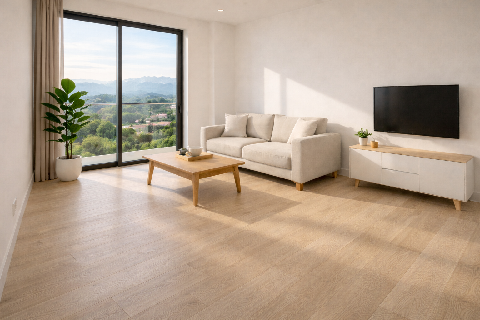 Light greige oak flooring in a Nairobi apartment living room