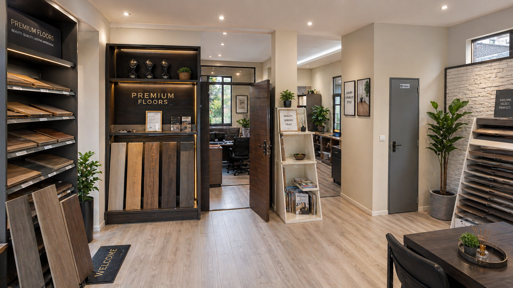 Upgraded Decomagna Karen showroom left wing engineered wood flooring display