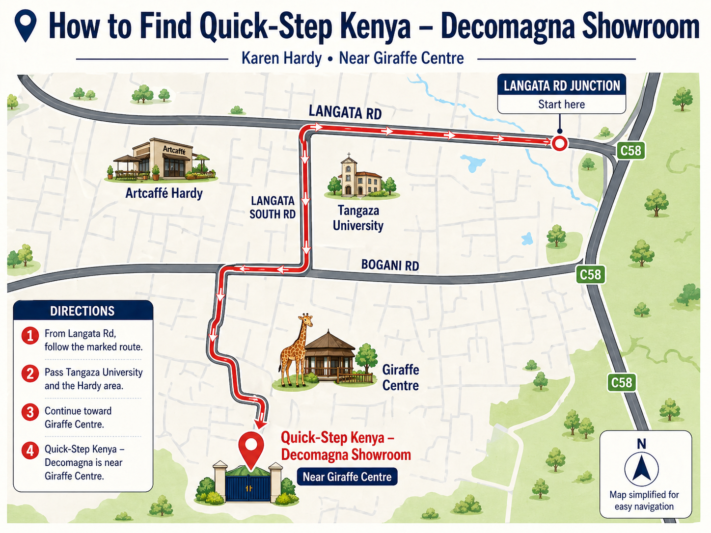 Map showing Decomagna flooring showroom location in Karen Hardy Nairobi near the Giraffe Centre