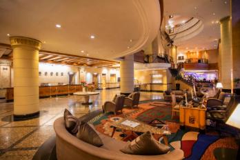 Quick-Step engineered wood flooring installation in Hilton hotel lobby in Sandton South Africa