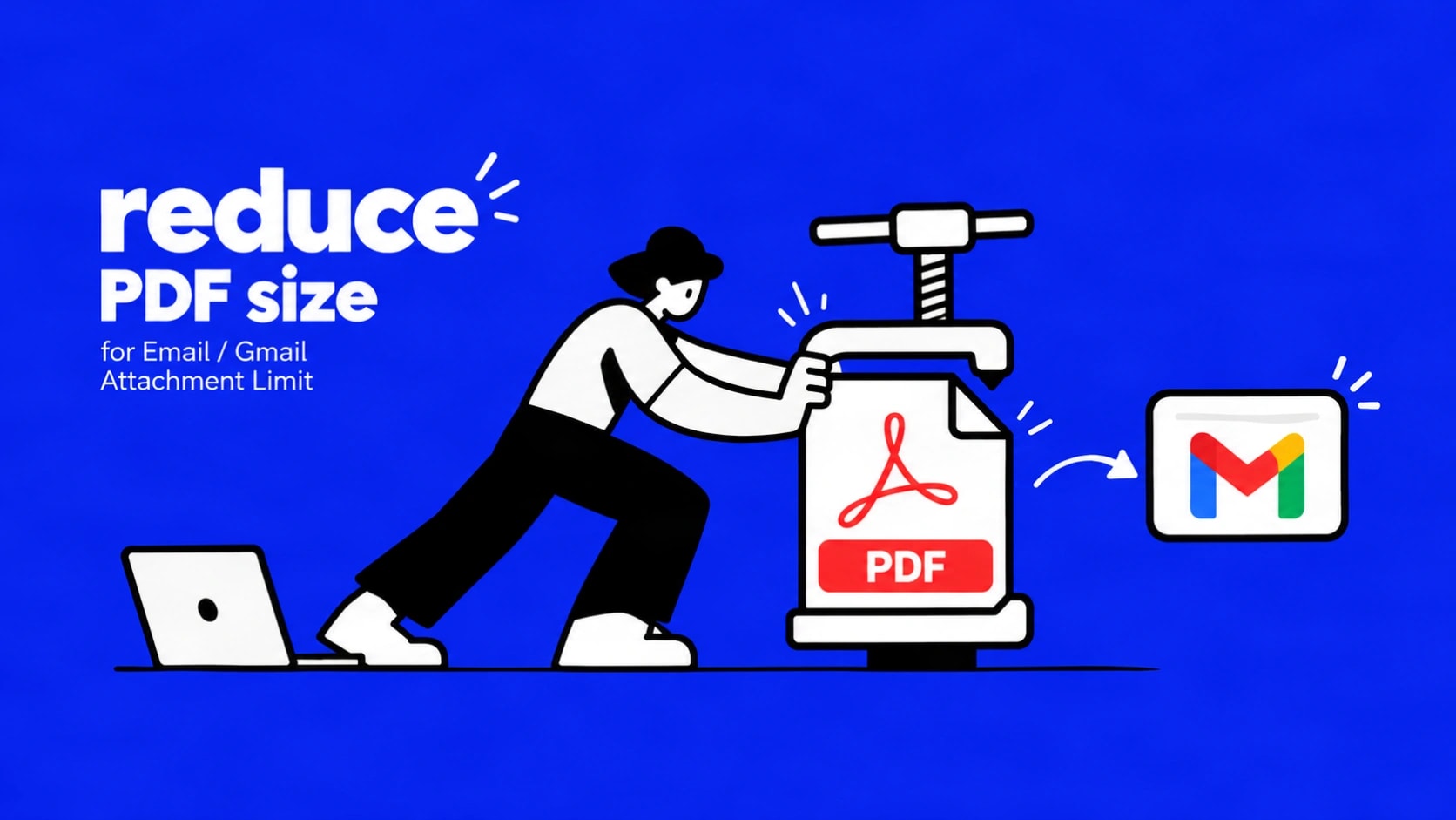 Illustration of a large PDF file being compressed into a smaller email-ready attachment