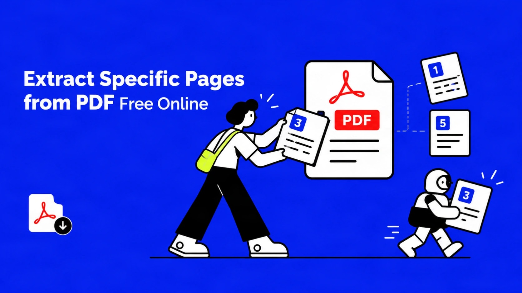 Browser interface of a free online PDF tool showing a multi-page document with several pages selected and a clear Extract button ready to create a new PDF