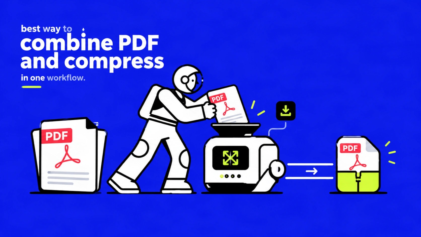 Browser interface showing the PDF merge tool and compress tool used together in one workflow