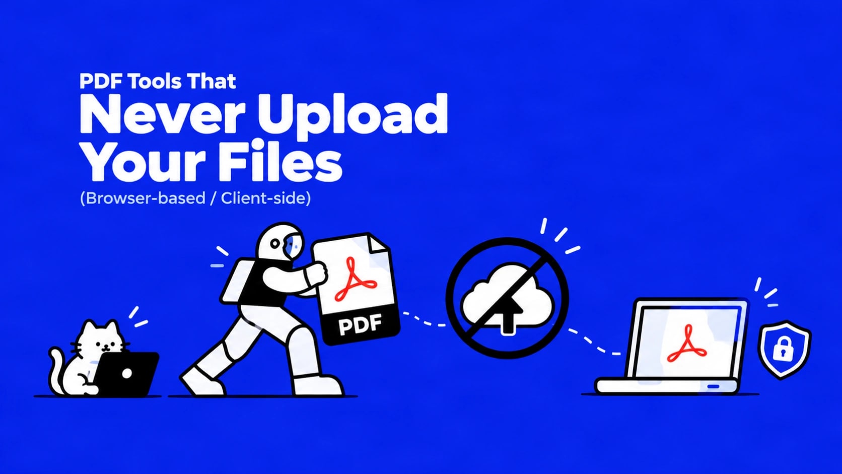 Illustration of a PDF document staying inside a browser window with no outgoing network arrow