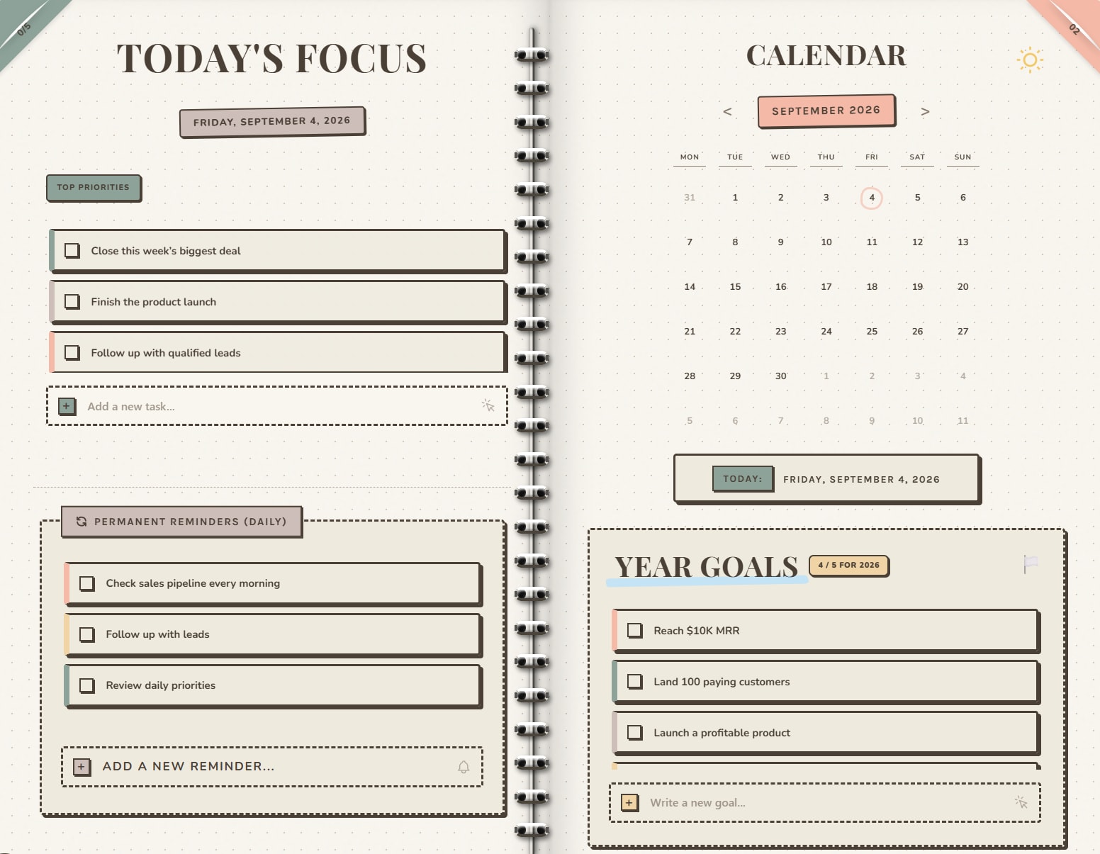 Todoal daily habit tracking and permanent routine checklist interface