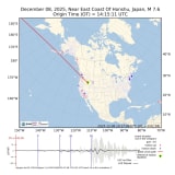 Here we observe the powerful seismic waves from today's M7.6 earthquake off the coast of Japan propagating across North America after their long journey across the Pacific Ocean.   If I had a visualization for Japan I would show it