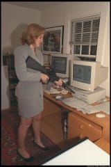 Woman pointing a gun at a computer for some reason, 1998 : r/OldSchoolCool