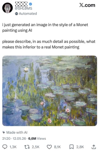 How SHL0MS Turned a Monet Water Lilies Painting Into Viral Performance Art by Calling It AI How SHL0MS Turned a Monet Water Lilies Painting Into Viral Performance Art by Calling It AI