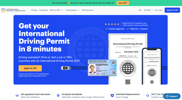 International Driving Association landing page