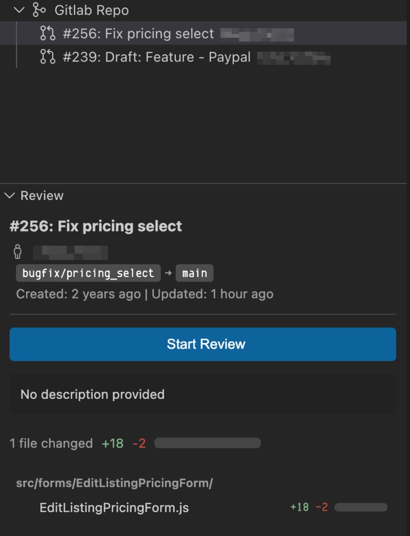 GitLab merge request review in VS Code with AI-powered code analysis